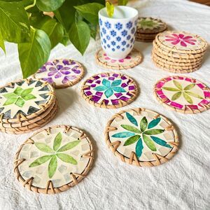 Handcrafted Resin & Rattan Coaster Set - Decorative Drink Mats for Tea Cups